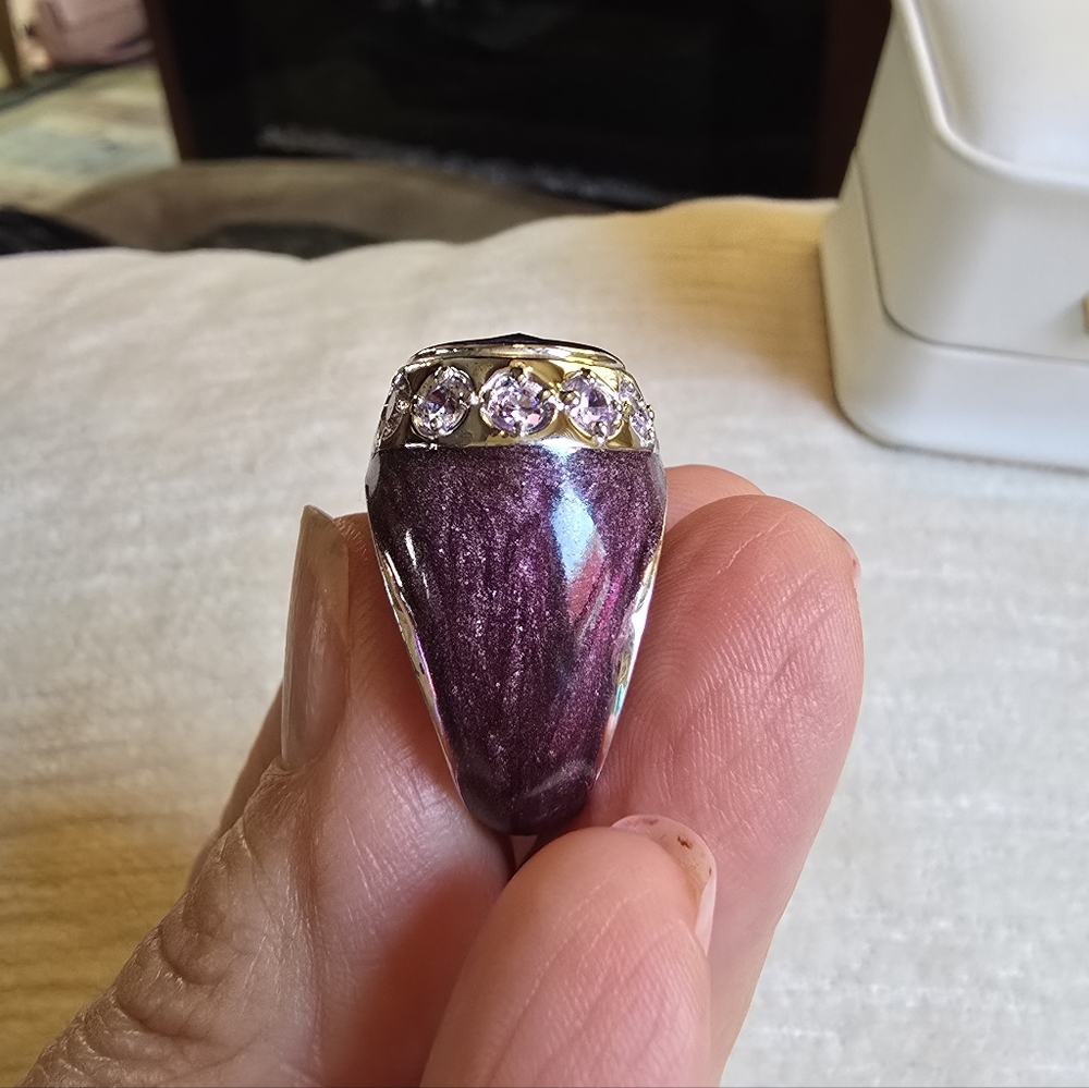 Vintage Signed 925 LGA Lauran G Adams Oval Amethyst Enamel Dome Ring sz 7.75 - Picture 8 of 11